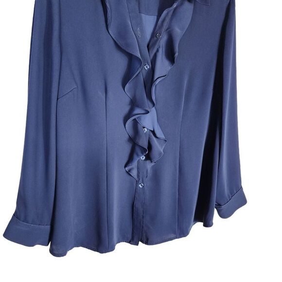 Chicos Blue Ruffle Front Silky Blouse - Picture 4 of 10